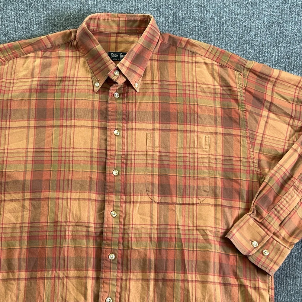 Gitman Bros Shirt Mens XL Brown Plaid Twill Button Down Made USA Vintage